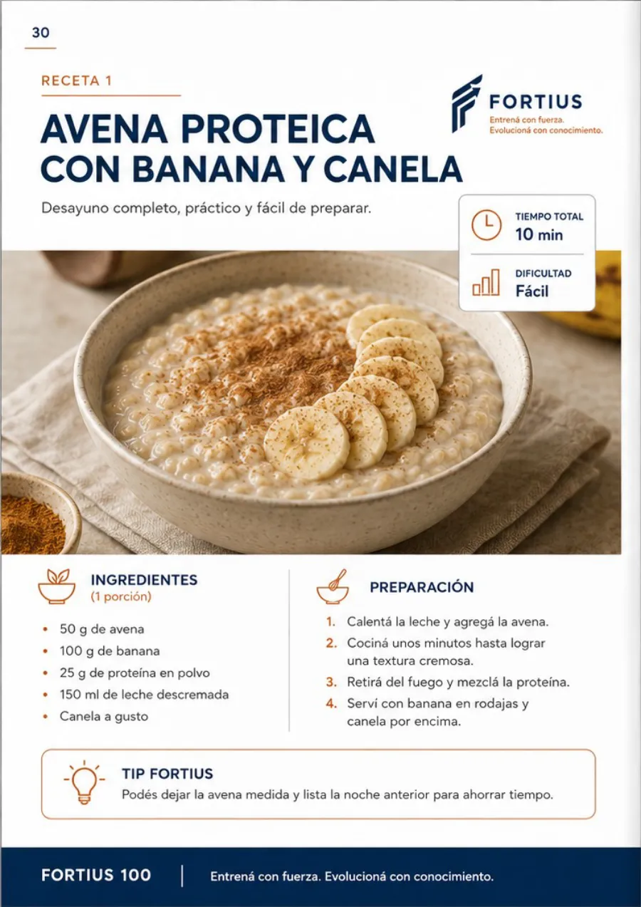 Receta 1, avena proteica con banana y canela: foto, ingredientes, preparación y tip