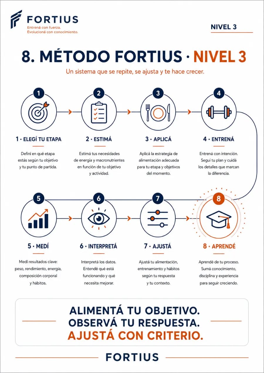 Infografía del método Fortius del Nivel 3 en ocho pasos
